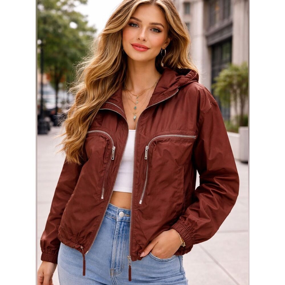 Dsquared2 Brown Nylon Hooded Jacket Made in Italy Lightweight Windbreaker Unisex